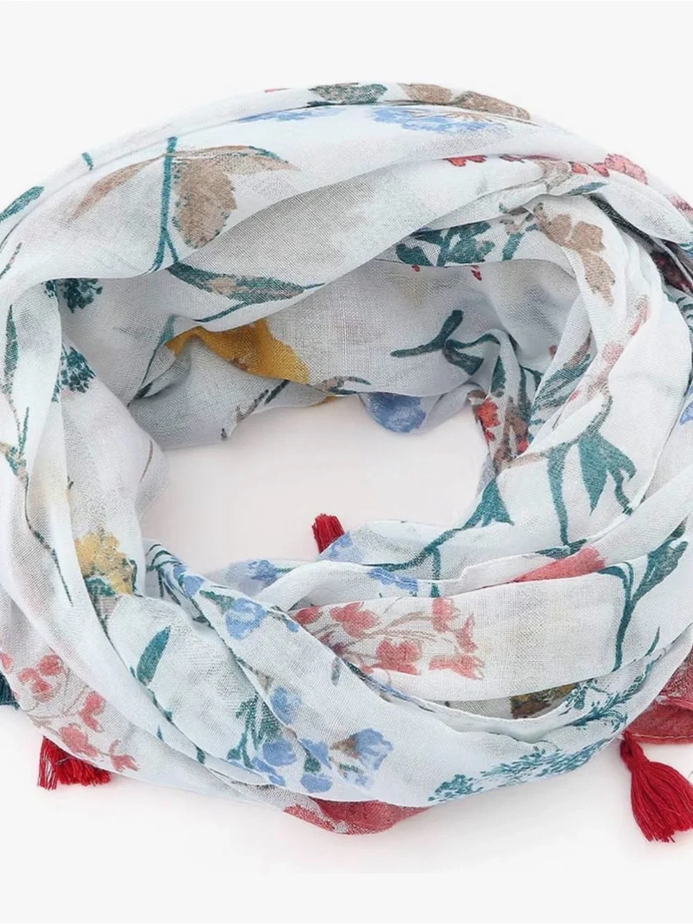 FLORAL SCARF TASSEL TRIM LIGHTWEIGHT HEAD SCARVES WHITE SILVER LUREX OSFM